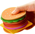 WOCOCN Cute Hamburger Coasters for Drinks, Funny Non-Slip Silicone Coasters Set of 8,Waterproof, Heat-Proof, Elastic,Tabletop Protection, Creative Decor for Kitchen, Dinner Desk and Office Desk A