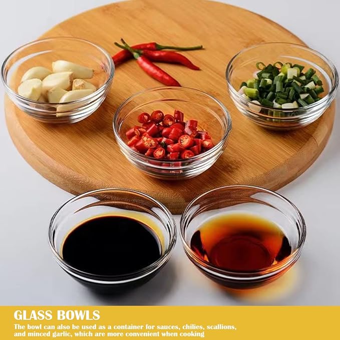Set of 8 Clear Glass Mixing Bowls - 3.5 Inch Nesting Prep Bowls for Salad, Cereal, Ice Cream, Pasta, and Fruits - Perfect for Kitchen Use