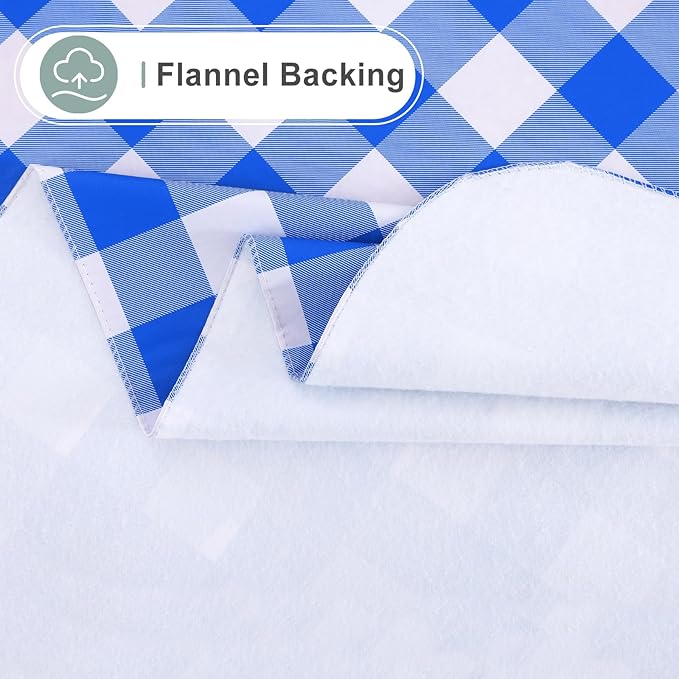 misaya Rectangle Waterproof Vinyl Table Cloth, Buffalo Flannel Backed Tablecloth, Wipeable Plastic Table Cover for Seaside, Picnic, Outdoor (54" x 78", White and Blue)
