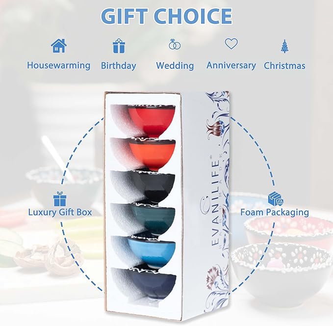Ceramic Small Bowls, Dipping Bowls Set of 6, 3.5 Oz Soy Sauce Dish, Handmade Charcuterie Bowls, Colorful Pinch Bowls, Dishwasher & Microwave Safe Sauce Bowls, 3.2'' Mini Bowls (SULTAN'S GARDEN)