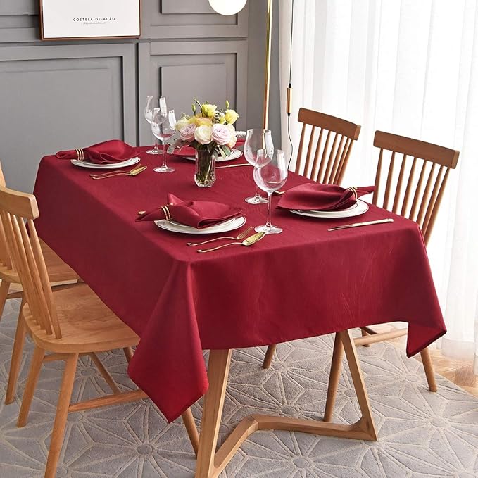 maxmill Jacquard Tablecloth Swirl Design Spillproof Wrinkle Free Heavy Weight Soft Table Cloth Decorative Fabric Table Cover for Outdoor and Indoor Use Oblong 60 x 120 Inch Red