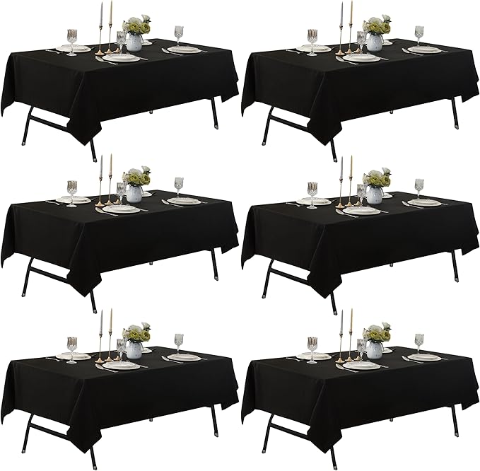 6-Pack 60x60 inch Black Table Cloths, Solid Stain and Wrinkle Resistant Tablecloth, Premium Plain Weave Polyester Fabric Rectangle Table Linen Covers for Hotel, Banquet