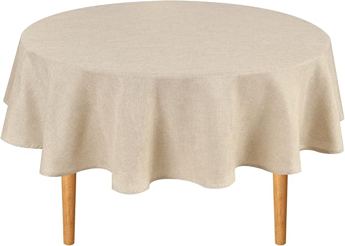 Hiasan Round Tablecloth 80 Inch Linen - Wrinkle and Stain Resistant Washable Polyester Fabric Table Cloth for Dining Room Kitchen Party, Beige