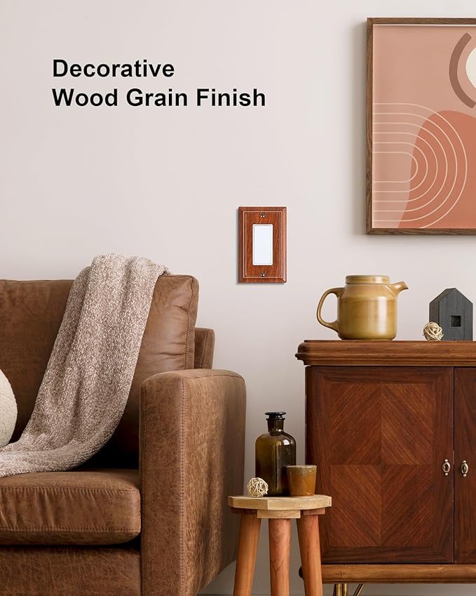 4-Pack Decorator Outlet Cover Plate, Wood Grain Decorative Switch Plates and Outlet Covers, Durable Natural Bamboo Fiber Wall Plates for Electrical Outlets, Receptacle, GFCI Outlet, Dimmer Switch