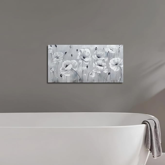 Belmrxne Flower Wall Decor Grey Wall Art Modern Canvas Painting Funny Artwork for Living Room Bedroom Dining Room Bathroom Kitchen Office 12x24 Inches