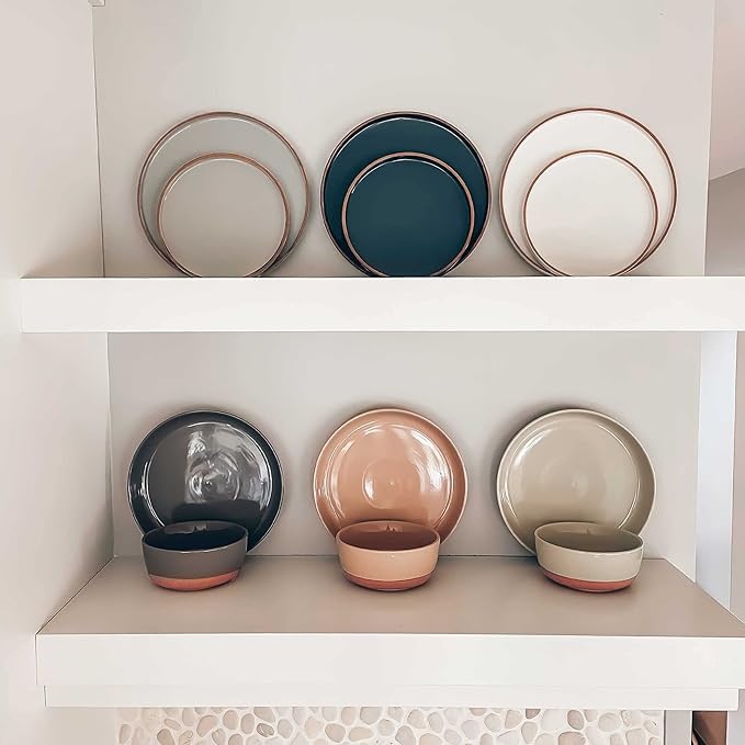 MORA Ceramic Flat Pasta Bowl Set of 4-35oz, Microwave Safe Plate with High Edge - Modern Porcelain Dinnerware for Kitchen and Eating, Large Wide Bowls/Plates for Serving Dinner, Salad, etc- Neutrals