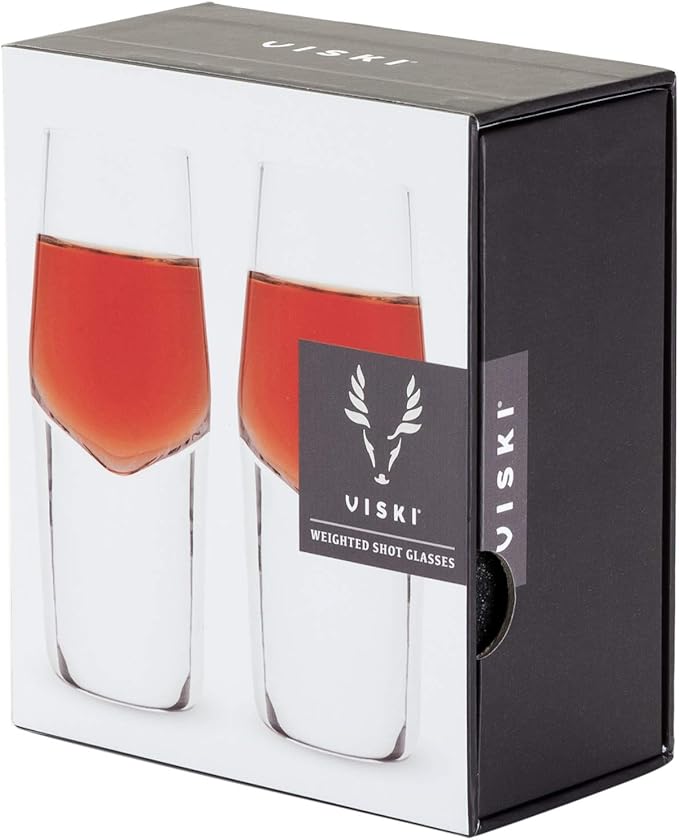 Viski Crystal Heavyweight Shot Glasses Set of 2 - Premium Crystal Clear Glass, Stylish Shot Glasses, Shot Glass Gift Set, 2 oz