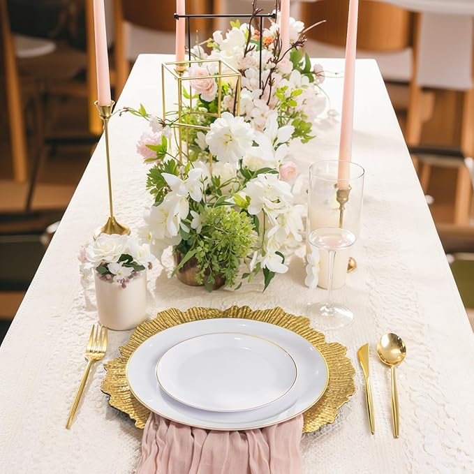 LIYH 8 Pcs Gold Charger Plates 13'' Plastic Round Chargers Plates Reusable Wedding Dinner for for Table Setting Wedding Party Decoration