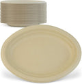 Green Earth, 10-Inch, 125-Count, Compostable Plates, Natural Bamboo Fibers, Everyday Tableware - Biodegradable Disposable Oval Shape Microwave-Safe Gluten-Free Eco-Friendly