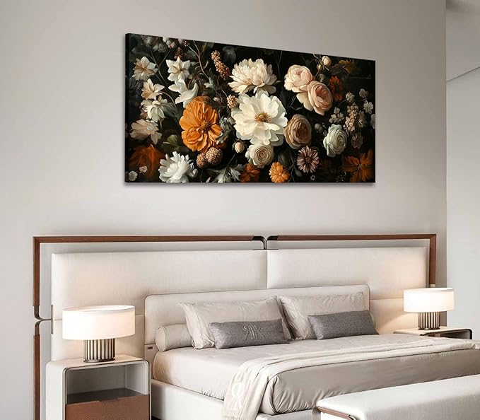 ADJUVANT Wall Art Vintage Floral Bouquet 48" L x 24" W, Flowers Peonies And Roses Canvas Painting Botanic Artwork Blossoms Prints Floral Wall Decor for Living Room Bedroom Dining Room Home Office