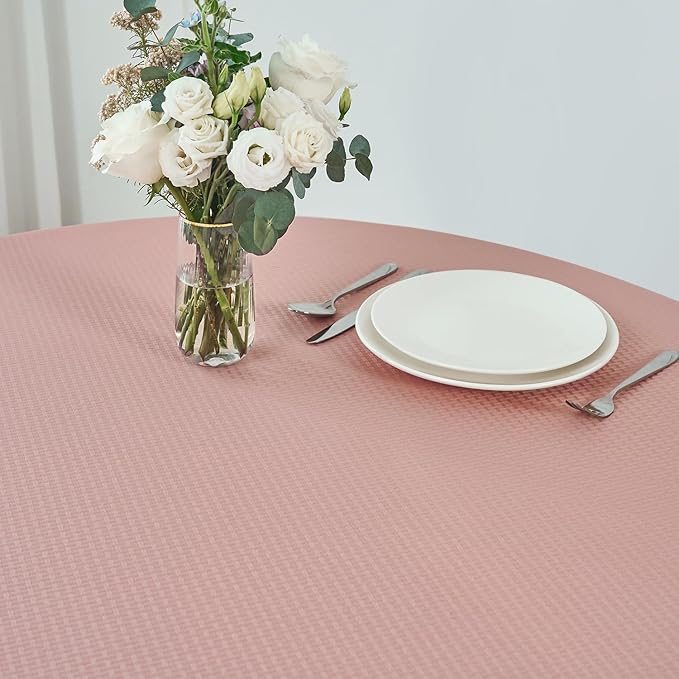 maxmill Round Weaved Texture Design Tablecloth Spill-Proof Wrinkle Free Soft Washable Table Cloth for Circular Table Cover, for Dining Room Banquet Parties Holiday Dinner, 70 Inch Pale Blush