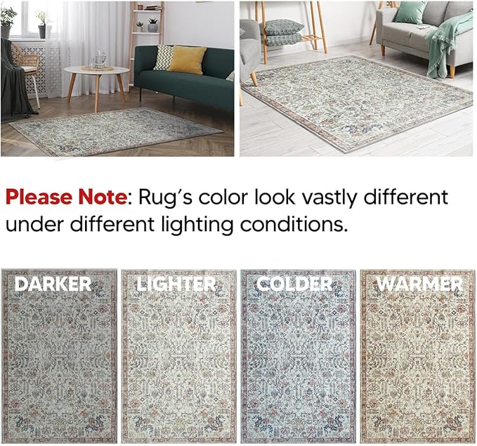 Keen Home Design 2x7 Rug - Machine Washable Runner Rug with Non-Slip Backing, Ideal for Hallway, Entryway, Kitchen, Laundry Room - Vintage, Easy Clean, Durable, Low Pile Rug - (2'6" x 7')