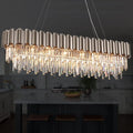 L51.2 Nickel Rectangle Crystal Chandelier for Dining Room Modern Luxury Light Fixture Linear Kitchen Island Contemporary Pendant Ceiling Light Oval Raindrop Chandelier Lighting 19-Light