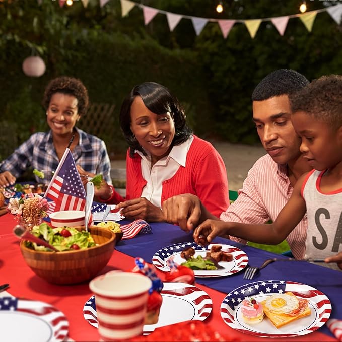 50Pcs Patriotic Oval Paper Plates 10" X 12" Large Heavy Duty American Flag Red Blue and White Plates 4th/Fourth of July Dessert Platters for President Election Memorial Independence Day Supplies