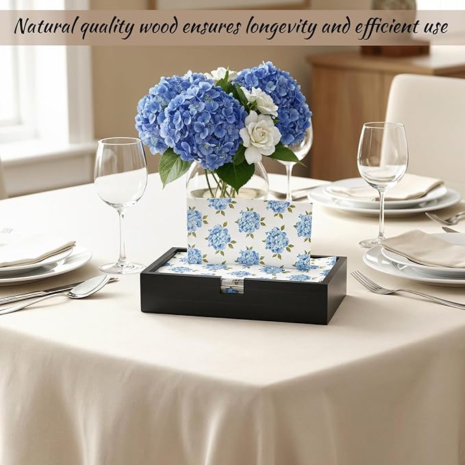 2 Pack Black Wooden Napkin Holder, Guest Towels Holder Flat Bathroom Napkin Tray Disposable Hand Towel Tray Cocktail Napkins Holders for Table Kitchen Counter Home Desk