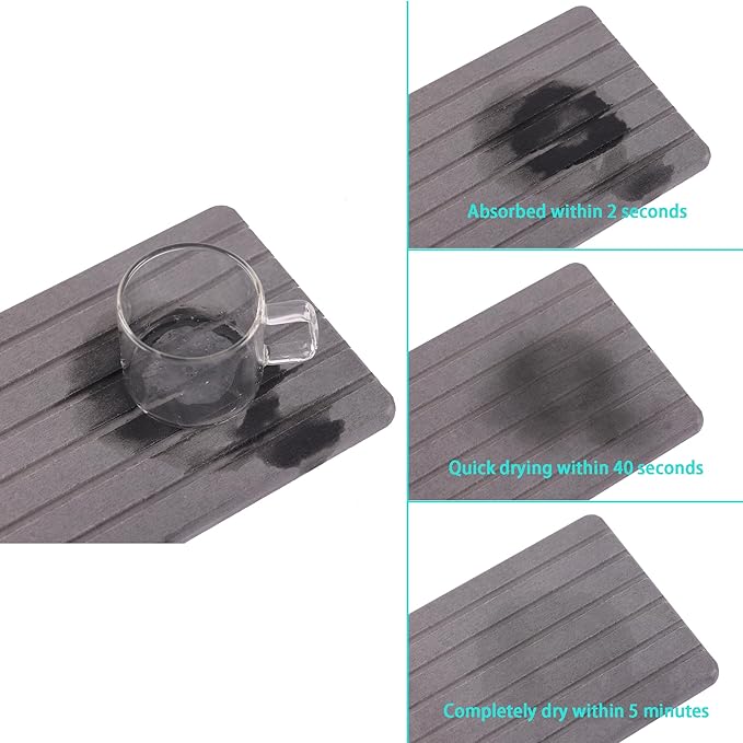2 PCS Water Absorbent Diatomite Coasters (9.5" x 5.5"), Grooved Design, Water Absorbing Stone Used for Hand Soaps & Plants & toiletries in The Modern Home