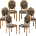 Vintage French Dining Chairs Set of 6, Round Back PU Leather Upholstered Accent Chairs with Nailhead Trim and Solid Wood Frame, Farmhouse Sillas de Comedor for Dining Room & Kitchen, Distressed Brown
