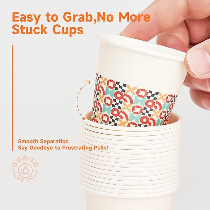 100 Pack 3 oz Bathroom Cups, Disposable Paper Cups with Rolled Rim, Small Paper Mouthwash Cup for Guest Bathrooms, Vanity & Office Use, Puzzle