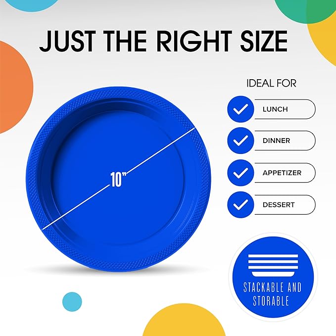 Dark Blue Plastic Plates For Party 10" Dark Blue Disposable Plates Heavy Duty 100 Pcs Plastic Dinnerware Sets Heavy Duty 350 GSM Disposable Dinnerware Set