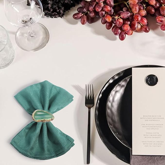 CozyTower Agate Napkin Rings Set of 4, Gold Napkin Holders for Cloth Napkins, Unique Wedding Decorations Napkin Ring Kitchen Accessories for Dinner Party (Green Agate)