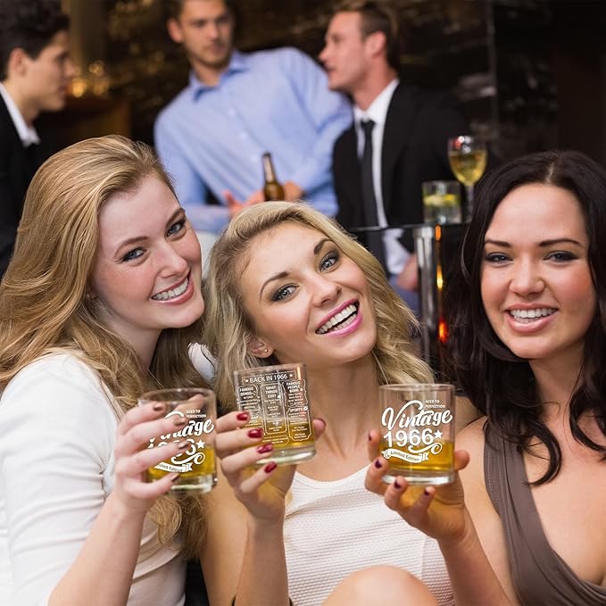 Old Fashioned Glasses-1966-Vintage 1966 old time information 10.25oz Whiskey Rocks Glass -60th Birthday Aged to Perfection - 60 years old gifts Bourbon Scotch Lowball Old Fashioned-1PACK