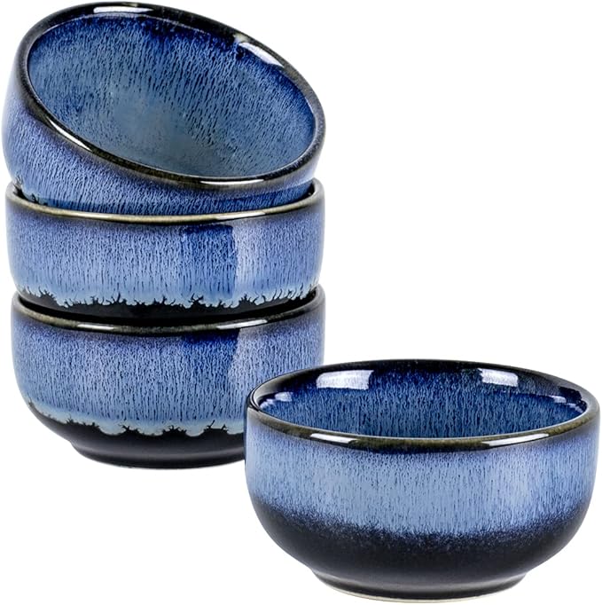 UNICASA Ceramic 8 oz Small Bowls Set, Porcelain Dessert Bowls Set of 4, Porcelain Reactive Glaze Bowls for Ice Cream, Snack, Dipping, Serving Bowls, Dishwasher & Microwave Safe, Blue