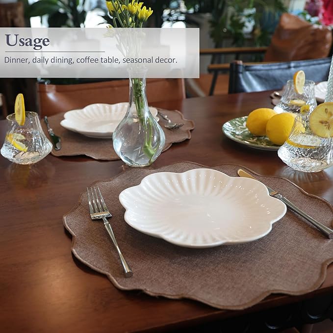 AHHFSMEI Round Faux Linen Placemats Set of 4 Waterproof Table Mats Heat Resistant Non-Slip and Stain Proof for Kitchen Dining Elegant Decor (Brown,4)