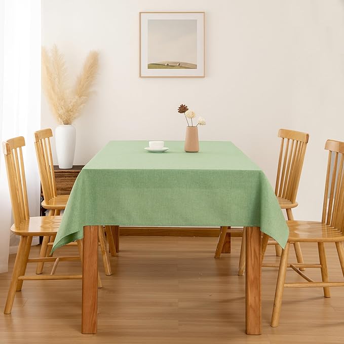 Hiasan Faux Linen Rectangle Tablecloth - Wrinkle and Stain Resistant Washable Decorative Fabric Table Cloth for Kitchen Dining Room Holiday Table Cover for Dinner, Sage Green, 54 x 108 Inch