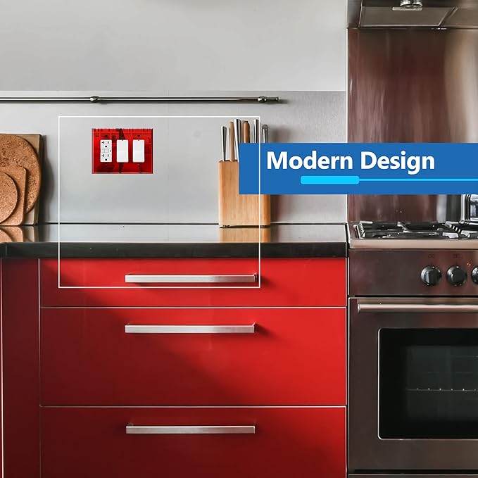 LIDER Reflective Acrylic Decorator Wall Plate, Mirrored Light Switch Plate, Plexiglass Outlet Cover, Acrylic Glass, Oversized 3-Gang 5.25" x 7.06", LWP-33O-ARD5P, Red, 5 Pack