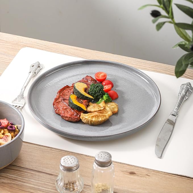 Ceramic Dinner Plates Set of 6,Stoneware 10 Inch,Microwave,Dishwasher and Oven Safe,Porcelain Dessert Plates for Pasta,Salad and Steak,Christmas Gift,Dish for Kitchen,Scratch Resistant,Gray