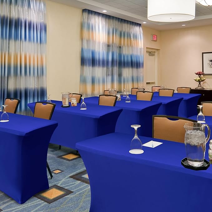 Spandex Table Cloths for 8 Foot Rectangle Tables-6 Pack Fitted Stretch Royal Blue Table Covers-Folding Tablecloths for Party, Vendor Booth Display, Banquet Buffet Event, Craft Trade Show