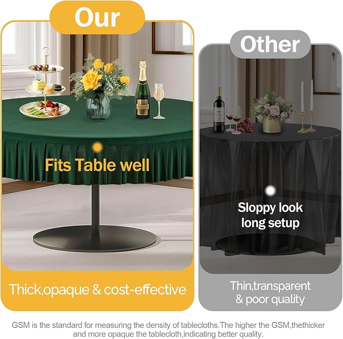 4 Pack Hunter Green Spandex Round Tablecloths for 72in Table, Stretchy Fitted 6FT Round Table Cloths, Wrinkle Free Table Cover with Skirt for Wedding Birthday Party Bridal Shower Banquet