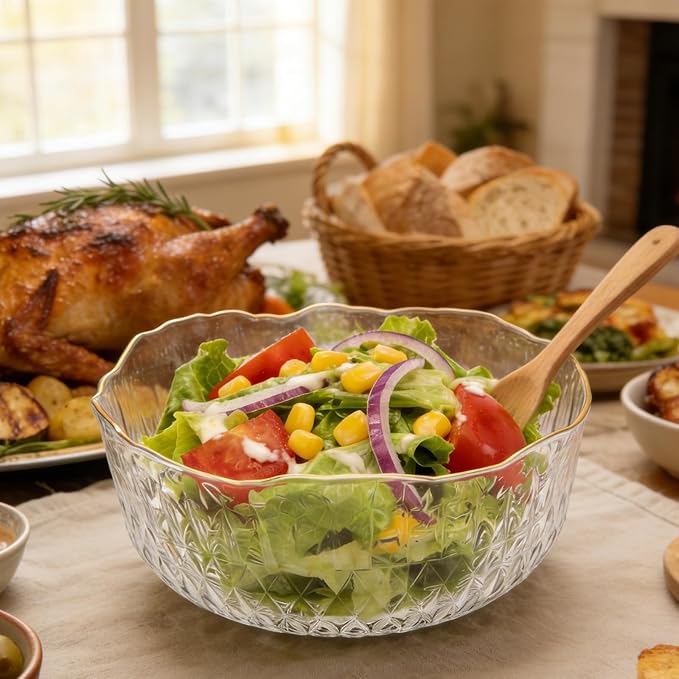 4 Pack 70 Ounce 8 Inch Round Clear Plastic Serving Bowls - Disposable Crystal Salad Mixing Bowls for Party, Salad, Fruit, Snack, Chip, Popcorn Catering