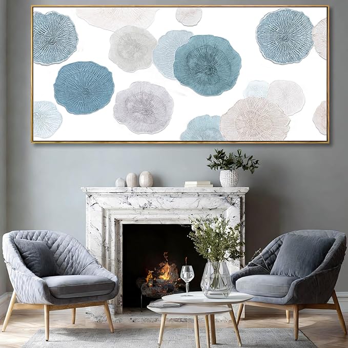 VAYIMDH Blue Hand Painted Wall Art Abstract Canvas Paintings Contemporary Wall Decorations 40"x86" Bedroom Artwork Pictures for Dining Room