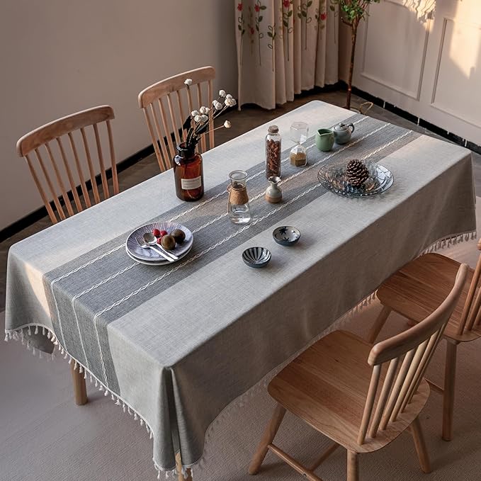 Deep Dream Tablecloth, Embroidered Waterproof Table Cloth Cotton Linen Wrinkle Free Anti-Fading Tablecloths Washable Dust-Proof Table Cover for Kitchen Dinning Party, 55 x 120 Inch - New Gray
