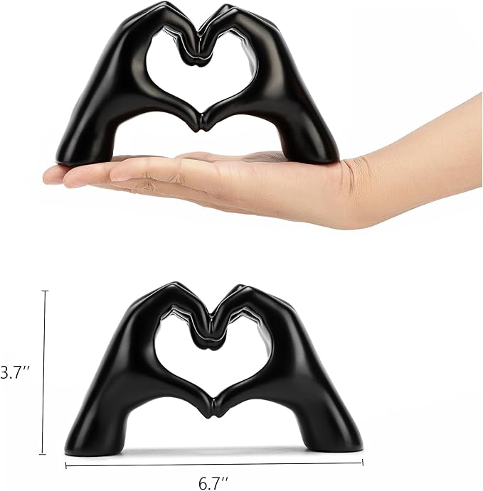 FANTESTICRYAN Medium Heart Hands Statues Black Hand Love Sculpture Decorative Home Decor Ornaments for Living Room, Wedding, Bedroom, Office Desktop, Cabinets, Bookshelf (Medium Black)