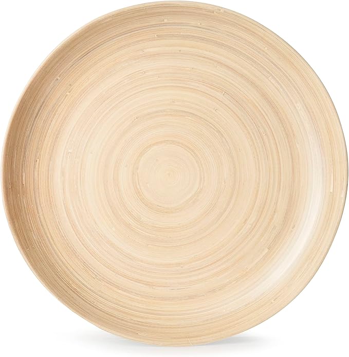18PCS Bamboo Swirl Melamine Plastic Dinnerware Sets for 6, Plates and Bowls Sets (Light Bamboo)