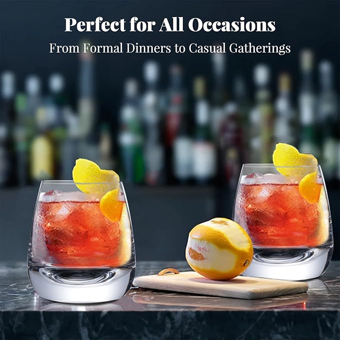 Old Fashioned Whiskey Glasses - Set of 4-8 oz Premium Crystal Clear Tumblers for Scotch Bourbon and Cocktails