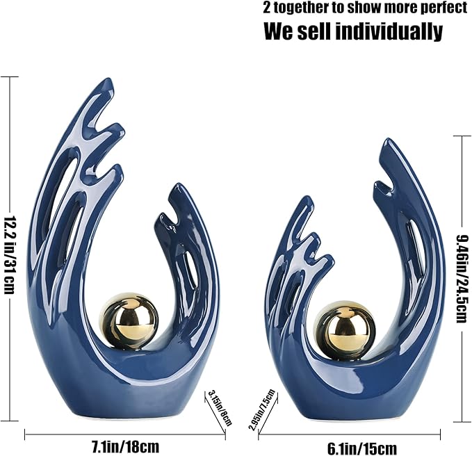 LCCCK 12" H Navy Blue Aesthetic Room Decor Accent, TV Stand Funky Table Centerpiece, Abstract Art Ceramic Statue and Sculpture, Blue Decor for Living Room, Bookshelf Decorative Objects, Shelf Decor