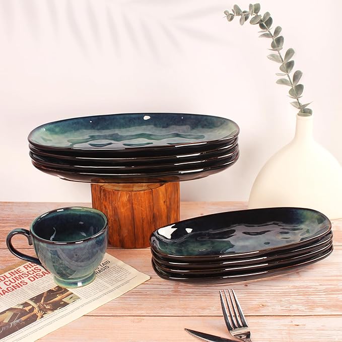 Ceramic Serving Platters - Set of 4 Oval Salad Plates for Entertaining, Modern Kitchen Dishes for Dinner, Fruit, Salad, Serving Trays, Oval Plates 11.2 Inch