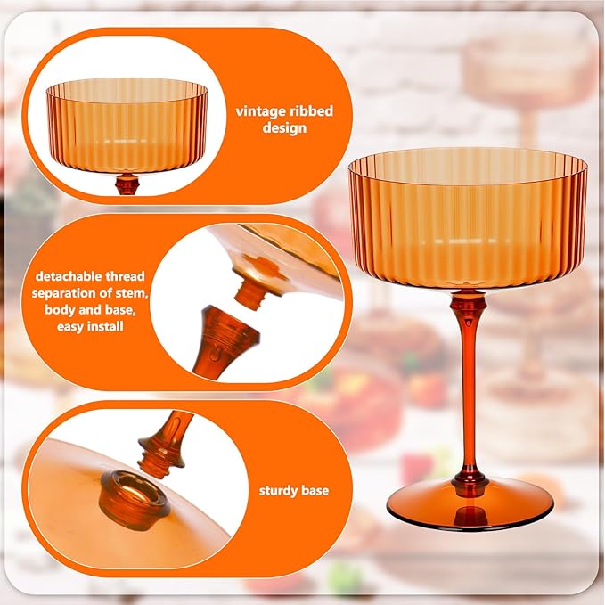 48 Pcs Ribbed Martini Glasses 10 oz Disposable Plastic Vintage Ribbed Coupe Glasses Unbreakable Dessert Parfait Glassware for Wedding Birthday Party Supplies (Classic Color)