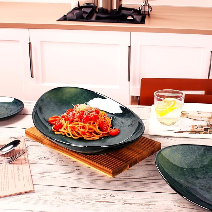 Ceramic Serving Platters Set of 2, 16 Inch Curved Oval Salad Plates for Entertaining, Modern Kitchen Dishes, Trays for Dinner, Fruit, Salad, Pasta, burgers - Dishwasher Microwave Safe