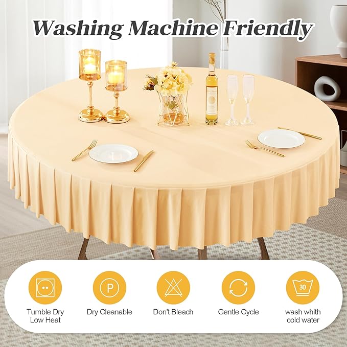 6 Pack Champagne Spandex Round Tablecloths for 60 inch Tables, Stretchy Fitted 5FT Round Table Cloth with Skirt for Wedding Party Dining Banquet