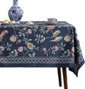 patdrea Designer Dark Blue Linen Rectangular Tablecloth,Vintage Navy French Floral and Birds Pattern Table Cloth,Decoration Table Cover for Kitchen,Dining,Tea Party,Home,Christmas,67"*118"