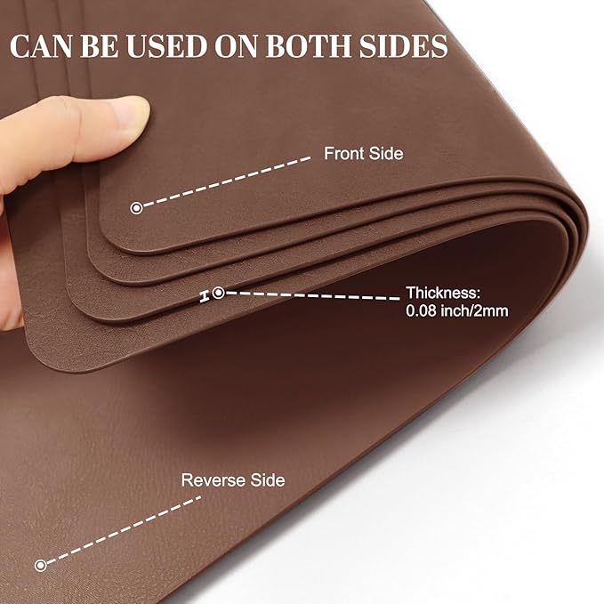 BLESWIN Faux Leather Placemats, Set of 6, 12×17 Inch -Double Side Texture Color Table Mats, Heat-Resistant, Waterproof and Oil-Resistant, Suitable for Dining Room, Kitchen, Party, Outdoor - Brown