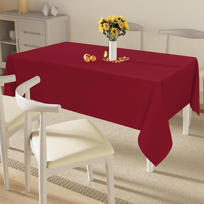 Smiry Rectangle Table Cloth, Waterproof Anti-Scratch Polyester Tablecloth, Decorative Washable Fabric Table Cover for Dining, Buffet, Parties and Outdoor, 52x70, Wine Red