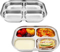 Korean Stainless Steel Divided Plates for Toddlers, Kids, Babies, Premium 304, Electro-Polished, No Black Residue, BPA-Free, 4-Compartment Food Tray, Camping, Balanced Meals, Set of 2