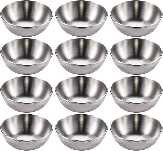 Sauce Dishes 12PCS 3.46inch Stainless Steel Sauce Bowl Mini Individual Round Seasoning Dishes Sushi Dipping Bowl Appetizer Plates (Silver)