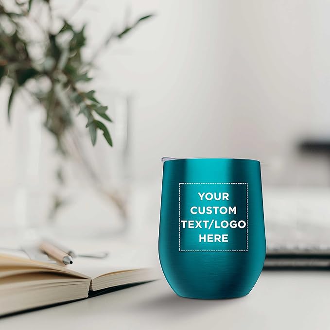 Custom Stemless Wine Glass Tumblers with Lids by Largo 11 oz. Set of 24, Personalized Bulk Pack - Perfect for Wine, Cocktails, Other Hot & Cold Beverages - Teal