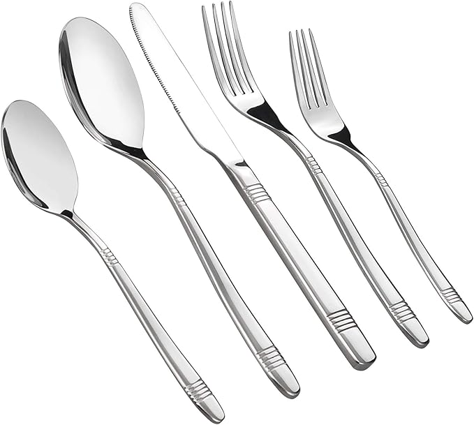 Begale Stainless Steel 50-piece Flatware, Service for 10 Stainless Steel Kitchen Cutlery